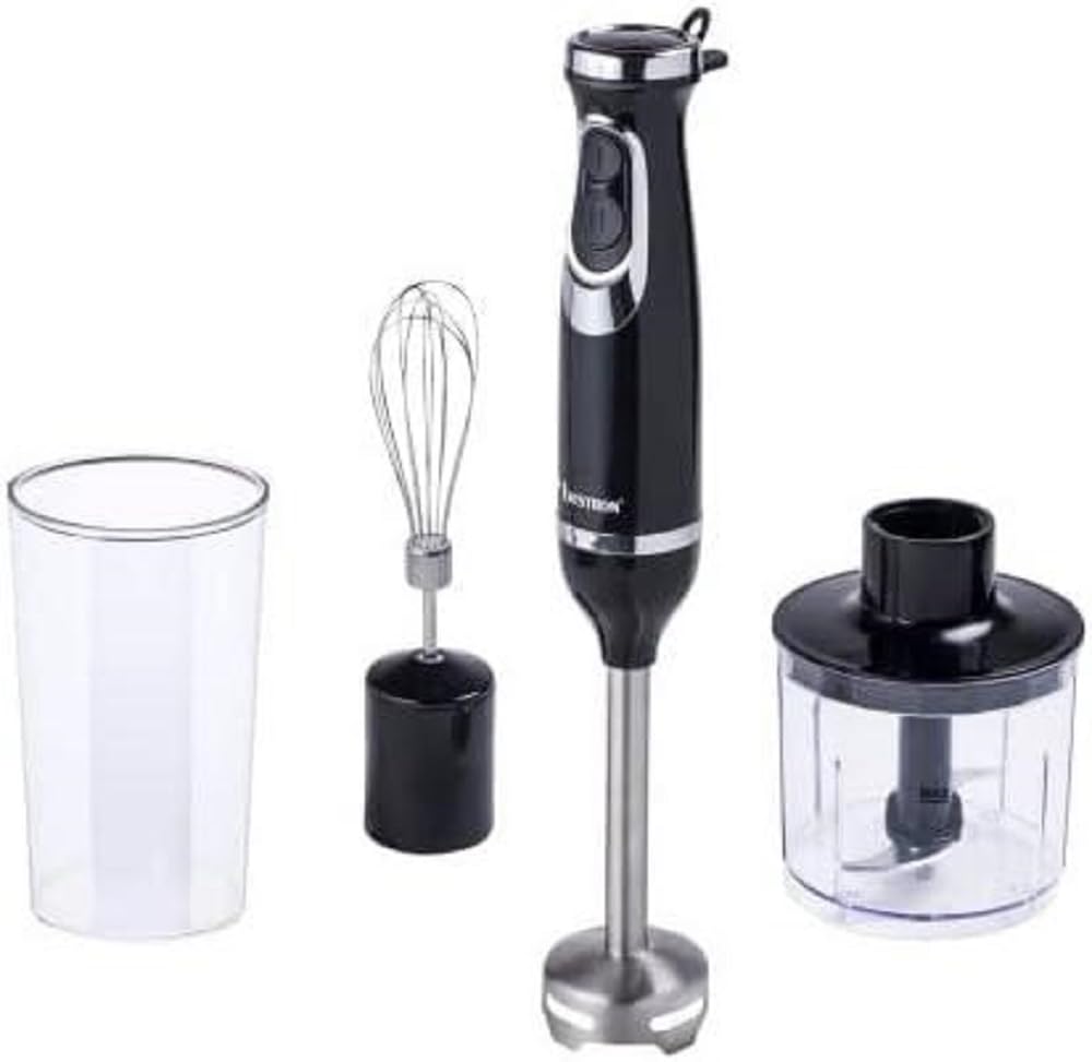 Bestron Pürierstab-/Mixer-Set ar universālo smalcinātāju un putotāju, Kitchen Heroes, 600 vati, melns/nerūsējošais tērauds
