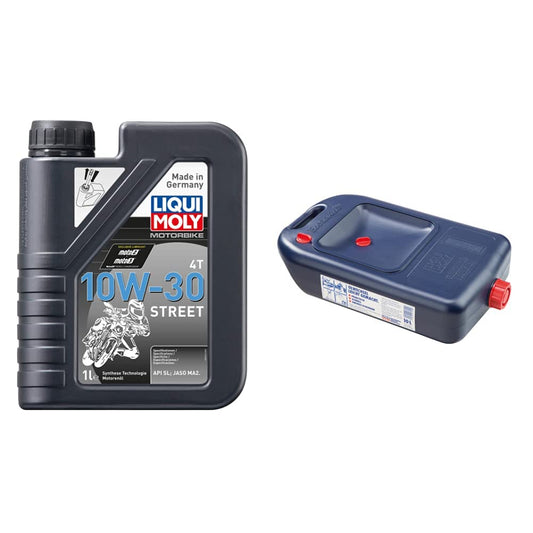 LIQUI MOLY 1688 Motociklu 4T 10W-30 Street 4 l & P000430 Moly eļļas maiņas kanniņa 7055 eļļas maiņas kanniņa