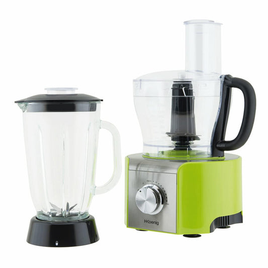 H.Koenig MX18 - 800W kitchen mixer with 8 functions, 1.5L glass bowl, and green design.