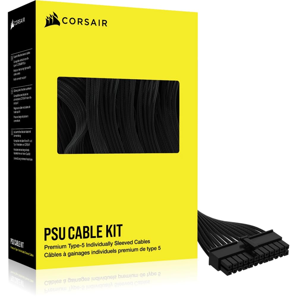 Corsair Premium 5th Gen PSU Cables - Black, durable, flexible, and designed for optimal power delivery.