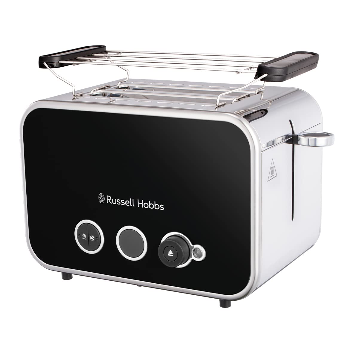 Russell Hobbs tosteris [2 šķēlēm] Distinctions nerūsējošā tērauda melns (papildu platās tosta atveres, ieskaitot maizīšu uzgaļus, 6 brūnināšanas līmeņi + atkausēšanas un sildīšanas funkcija, Lift&Look funkcija, 1600W) 26430-56