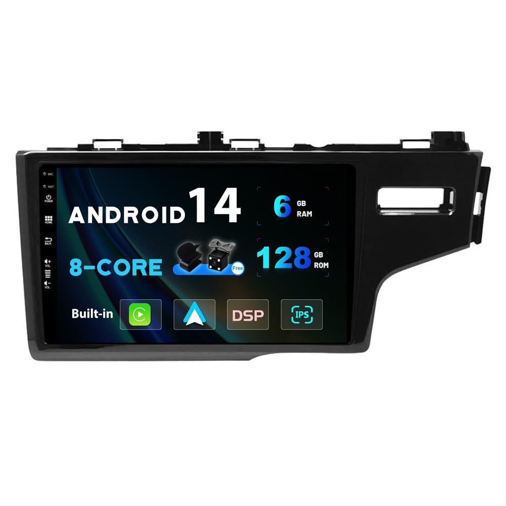 SXAUTO Android 14 IPS autoradio Honda FIT Jazz 2014-2017 RHD 6G+128G ar CarPlay, Android Auto, DSP, LED kamera, MIC, DAB, stūres vadība, Fast-Boot, 360-CAM, WiFi, 2 Din 9 collu