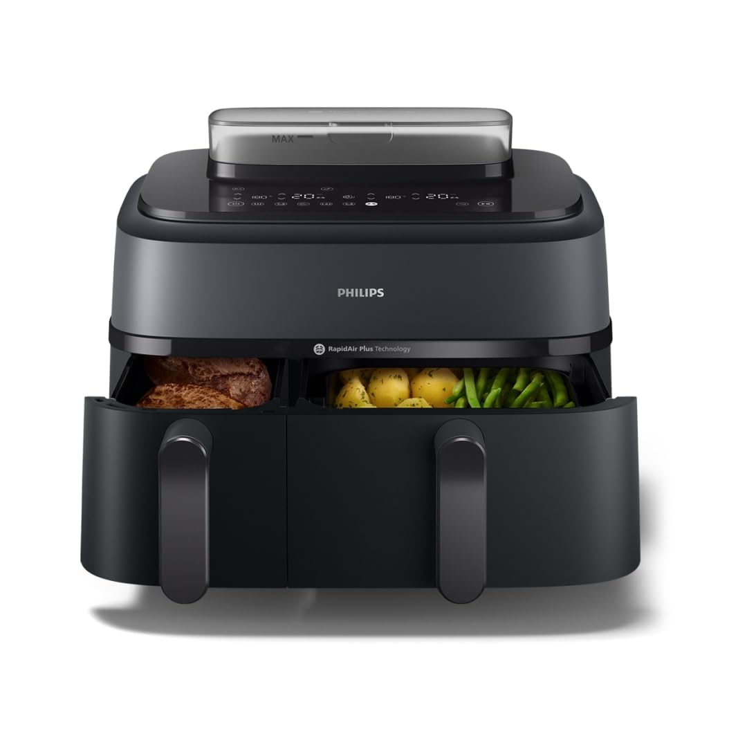Philips Steam Airfryer 5000 - 9L, 2 grozi, RapidAir Plus, 19 funkcijas, tvaika tīrīšana, 90% mazāk tauku