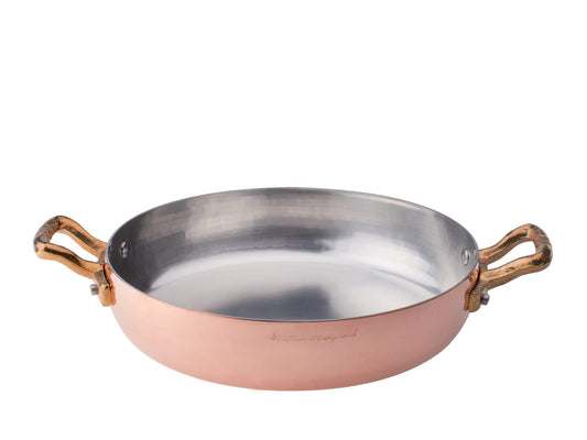Pentole Agnelli ALCM110M32 - 32 cm aluminum frying pan with two brass handles, ideal for versatile cooking.
