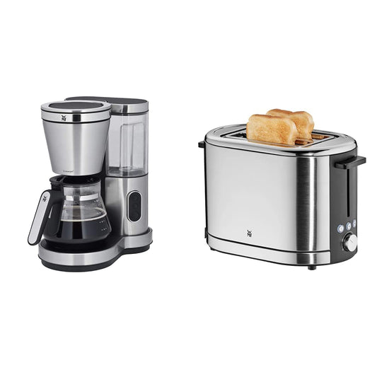 WMF Lono Aroma kafijas automāts (1000 W, ar stikla kanna, filtrēta kafija, 10 tasītes) un Lono tosteris nerūsējošā tērauda, divslīpju tosteris ar maizes uzgaļu, 2 šķēles, XXL grauzdiņš, 7 brūnināšanas līmeņi