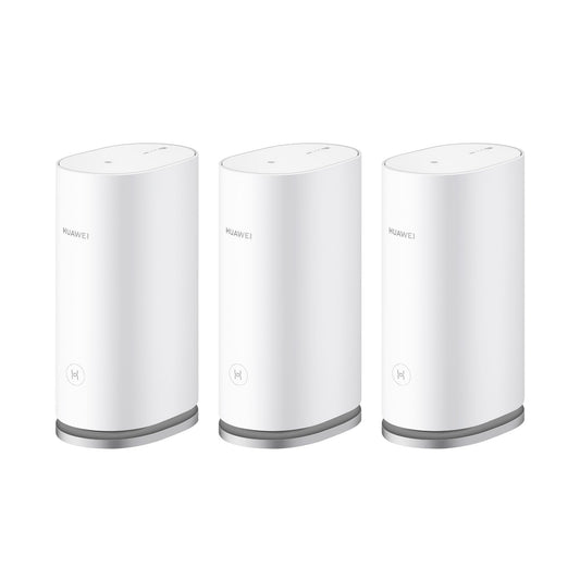 Huawei WiFi Mesh 3, AX3000 Visu māju Wi-Fi 6 Mesh maršrutētājs, 3 gabalu komplekts, pārklājums līdz 600 m², kopā 9 GE porti, HomeSec™ drošība, bez DSL funkcijas, ekskluzīvi pie Amazon