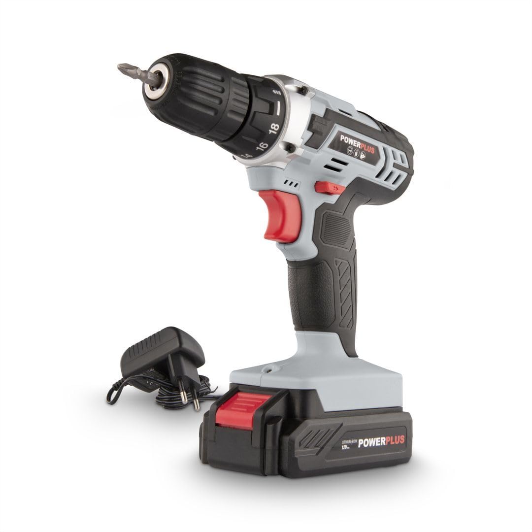 Powerplus akumulatora skrūvgriezis un urbjmašīna POWC1051 - 12V, 1 x 1,3Ah akumulators, lādētājs, koka, akmens, metāla darbi.