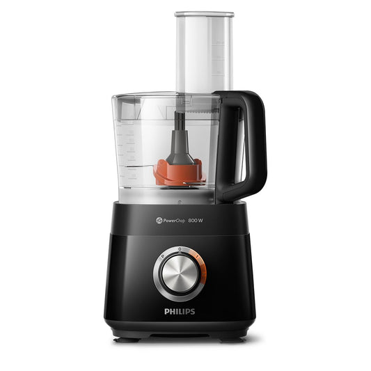Philips Viva kolekcijas kompakta virtuves mašīna - 800 W, ar PowerChop tehnoloģiju, 29 funkcijas, 2-in-1 disks, citrusaugļu spiede, melna (HR7510/10)