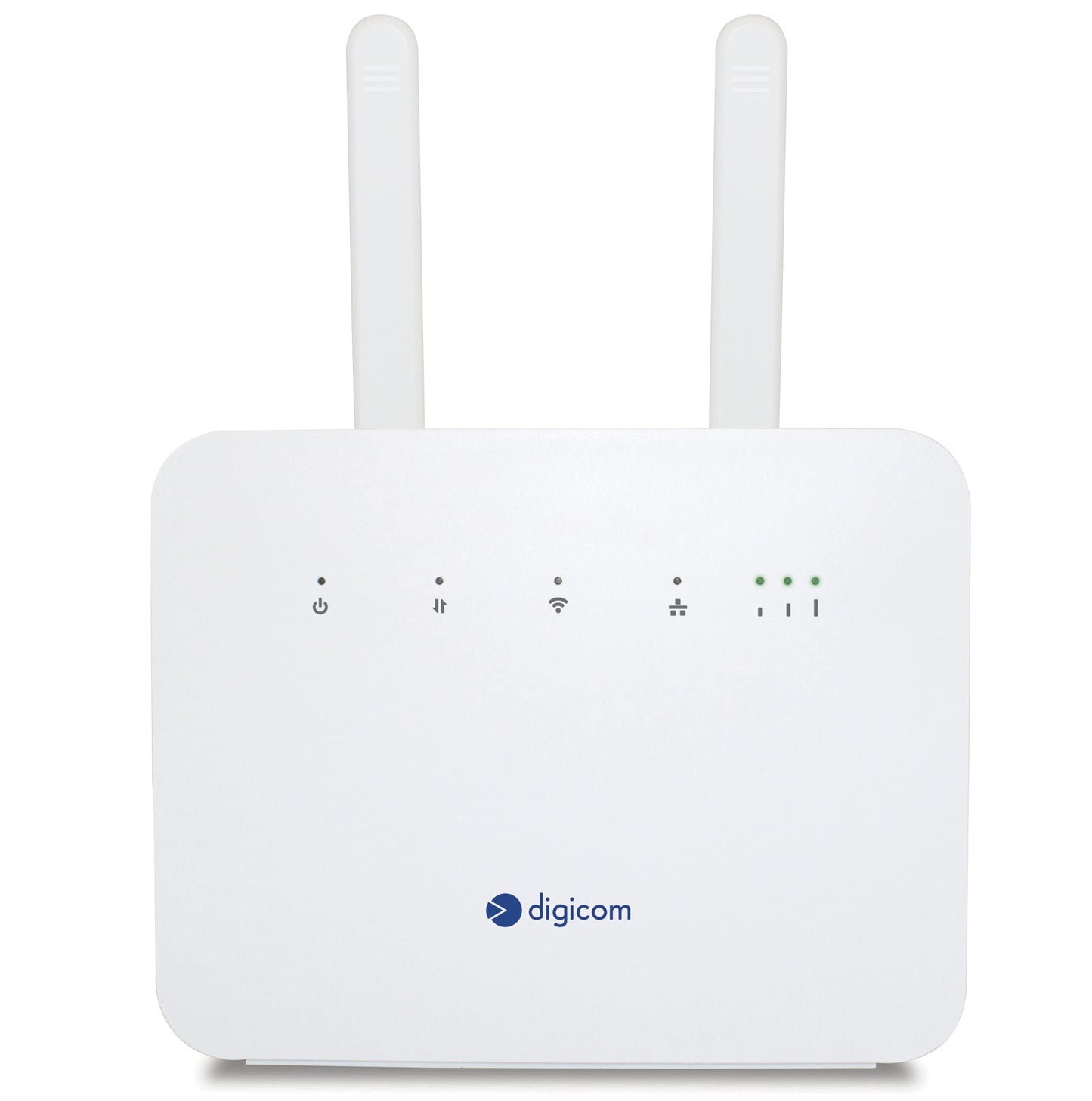 Digicom 4G+ LiteRoute Plus maršrutētājs 4.5G CAT6 300Mbps, Wi-Fi AC1200 divjoslu, 4 porti (3LAN - 1LAN/WAN) Gigabit, nav nepieciešama konfigurācija, balts
