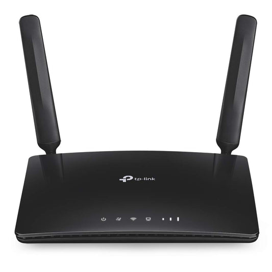 TP-Link Archer MR200 Cat4 + AC750 Mbps Dualband 4G LTE WLAN maršrutētājs (150 Mbit/s lejupielādē, vienlaicīgs dualband, 300 Mbit/s 2,4GHz + 433 Mbit/s 5GHz, brīvi konfigurējams LAN/WAN ports) melns