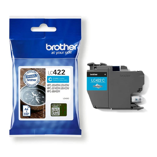 Brother LC-422C Cyan Ink Cartridge - Prints up to 550 pages, compatible with MFC-J5340DW, J5345DW, J5740DW, J6540DW, J6940DW.