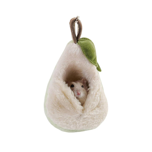 Hamstera guļammaiss bumbiera formā, mīksts plīša slēpnis maziem dzīvniekiem, silts un ērts no mājīga flīsa, ideāls būra aksesuārs žurkām un mazo dzīvnieku guļvietām