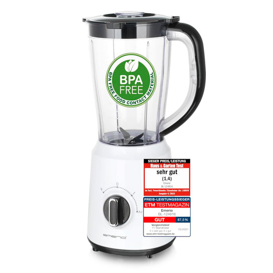 Emerio stacionārais mikseris BL-124816 - bez BPA, 1,5 l trauks, ledus sasmalcināšana, 2 ātrumi, nerūsējošā tērauda naži.