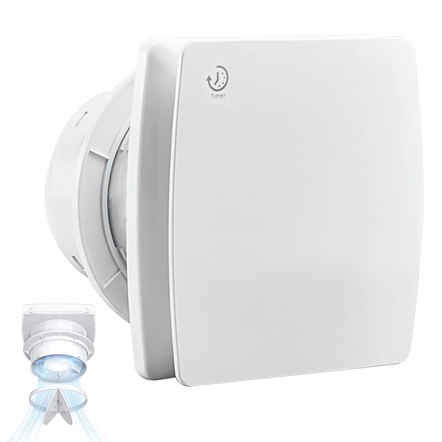 Bad ventilators 100 mm ar pēcdarbības taimeri un atpakaļplūsmas vārstu, ≤34 dB, vannas istabas, WC un virtuves ventilators