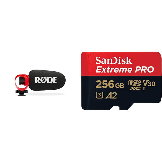 RØDE VideoMicro II – Ultrakompakts virziena mikrofons augstas kvalitātes audio ierakstiem ar kameru vai mobilo ierīci & SanDisk Extreme PRO microSDXC UHS-I atmiņas karte 256 GB + adapteris