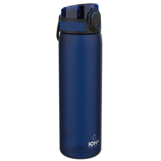 Dzeramā pudele ion8, 500 ml, neplūstoša, atvēršana ar vienu roku, droša fiksācija, mazgājama trauku mazgājamā mašīnā, bez BPA, ar pārnēsāšanas rokturi, salokāms vāciņš, viegli tīrāma, klimatneitrāla, jūras zila