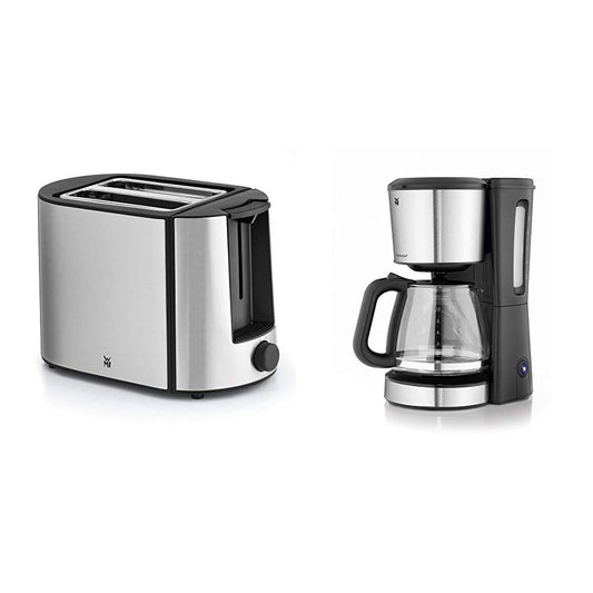 WMF Bueno Pro tosteris nerūsējošā tērauda, 2 šķēles, 6 brūnināšanas līmeņi, 870 W, matēts nerūsējošais tērauds & BUENO filtrējošā kafijas automāts stikla, 10 tasēm, kafijas automāts ar aromāta stikla kanna, cromargan/sudrabs, 1000 W