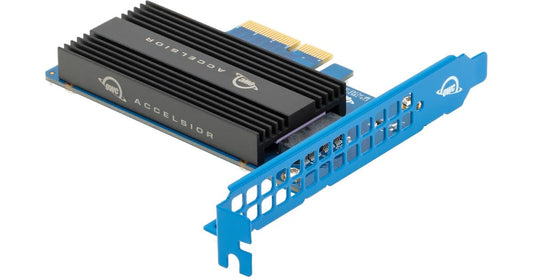 OWC Accelsior 1A - PCIe adapter card for Apple factory SSDs, enhancing storage performance and compatibility.