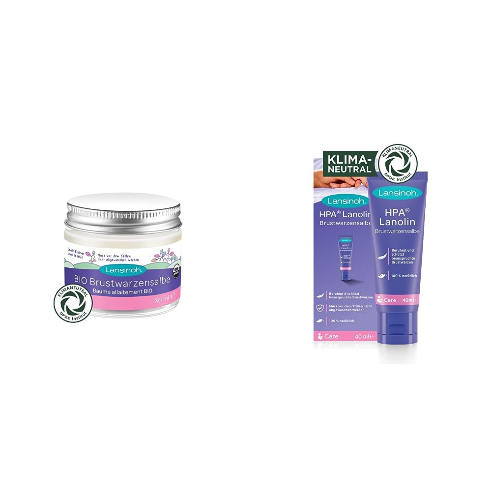 Krēms krūšu galiem Lansinoh BIO, 60 ml + HPA Lanolin krēms krūšu galiem, 40 ml – dabiska kopšana jutīgiem krūšu galiem un sausai ādai