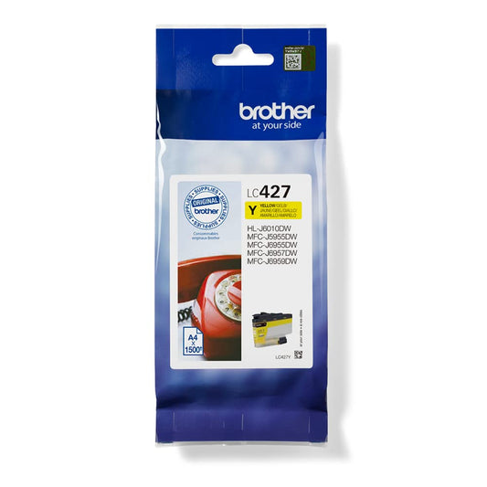 Brother LC-427Y Yellow Ink Cartridge - Standard, yields approx. 1,500 pages, compatible with MFC-J5955DW, MFC-J6955DW, HL-J6010DW.