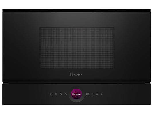 Bosch BER7321B1, 8. sērijas iebūvēta mikroviļņu krāsns, melna, 38 x 60 cm, 900W, durvju piestiprinājums pa labi, AutoPilot 10 ar 10 automātiskajām programmām, tīrīšanas atbalsts, TFT skārienekrāns, LED apgaismojums