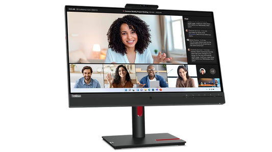 Lenovo TS/T24mv-30 - 24-inch Full HD monitor with IPS panel, adjustable stand, and built-in speakers.