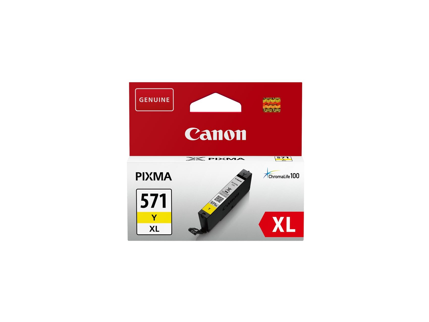 Canon oriģināltinte CLI-571XL Y - XL yellow ink cartridge, eco-friendly packaging, high-quality printing.
