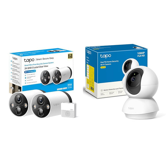 TP-Link Tapo C420S2 uzraudzības kamera ārā, 2K augsta izšķirtspēja, 5200mAh uzlādējama akumulators, pilnkrāsu nakts redzamība Tapo C200 360° Wi-Fi uzraudzības kamera iekštelpām, FHD 1080P