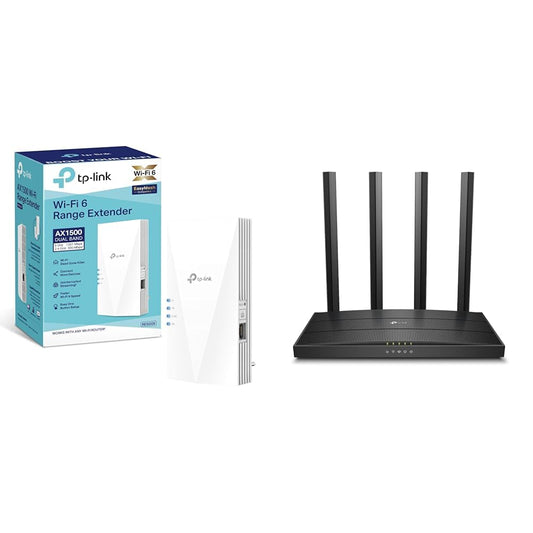 TP-Link RE500X WiFi 6 WLAN pastiprinātājs repeateris AX1500 un Archer C80 divjoslu WLAN maršrutētājs