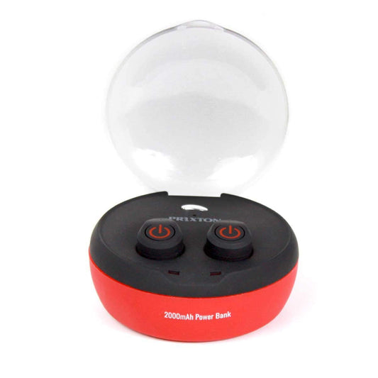 PRIXTON austiņas BT Oyster TWS200 - Wireless earbuds with 2000 mAh power bank for extended battery life.
