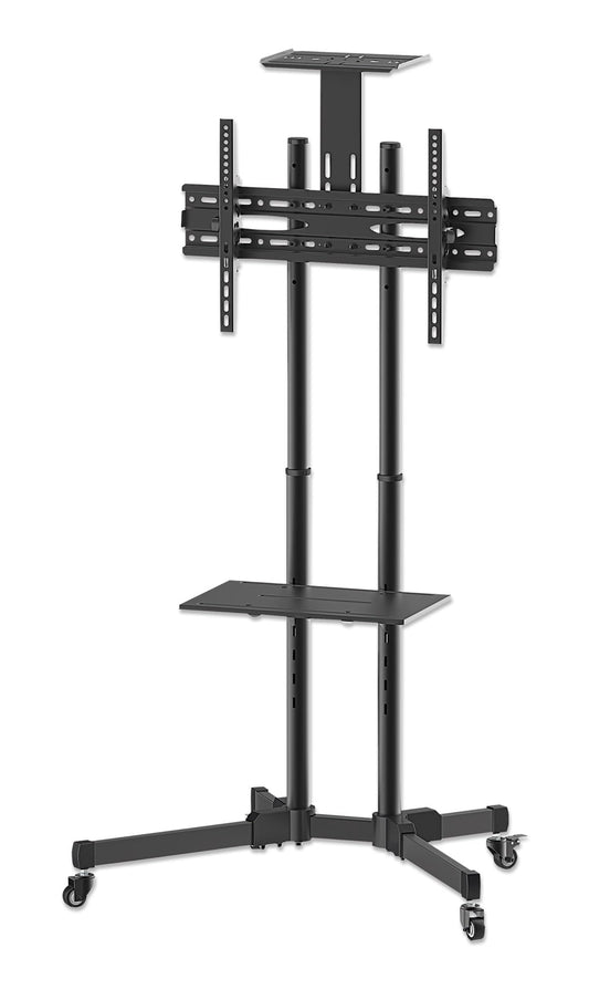 Manhattan 461238 Universāls TV statīvs uz riteņiem ekrāniem no 37 collām līdz 70 collām, līdz 50 kg (kameras turētājs un AV plaukts noņemams) melns