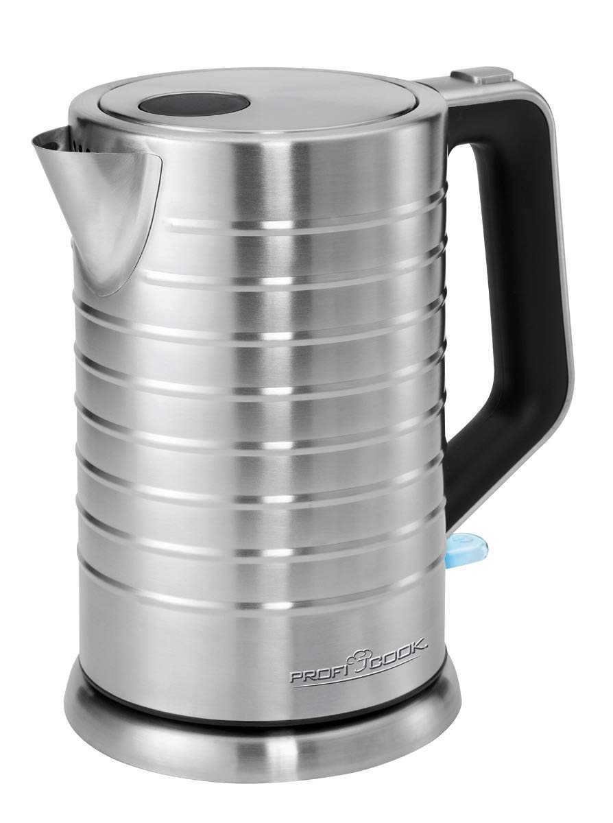 ProfiCook® nerūsējošā tērauda tējkanna - 1,7 litri, 100° C, 850–2200 W, ūdens līmeņa indikators, zili apgaismots slēdzis.