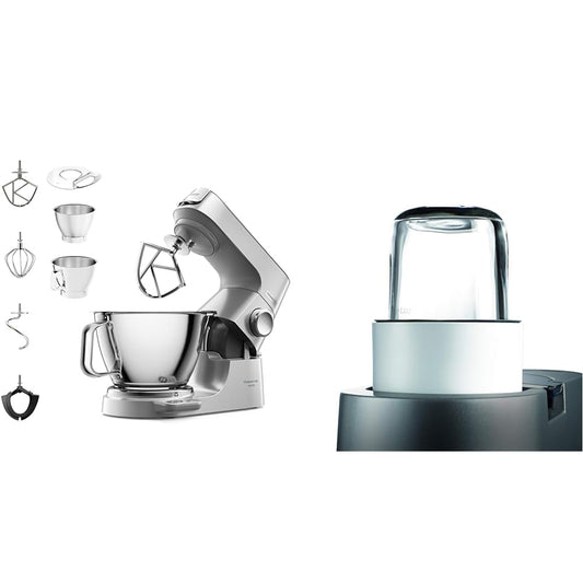 Kenwood Titanium Chef Baker KVC85.004SI virtuves mašīna ar integrētu svaru un garšaugu un garšvielu dzirnaviņām AT320, piederumi Kenwood virtuves mašīnām