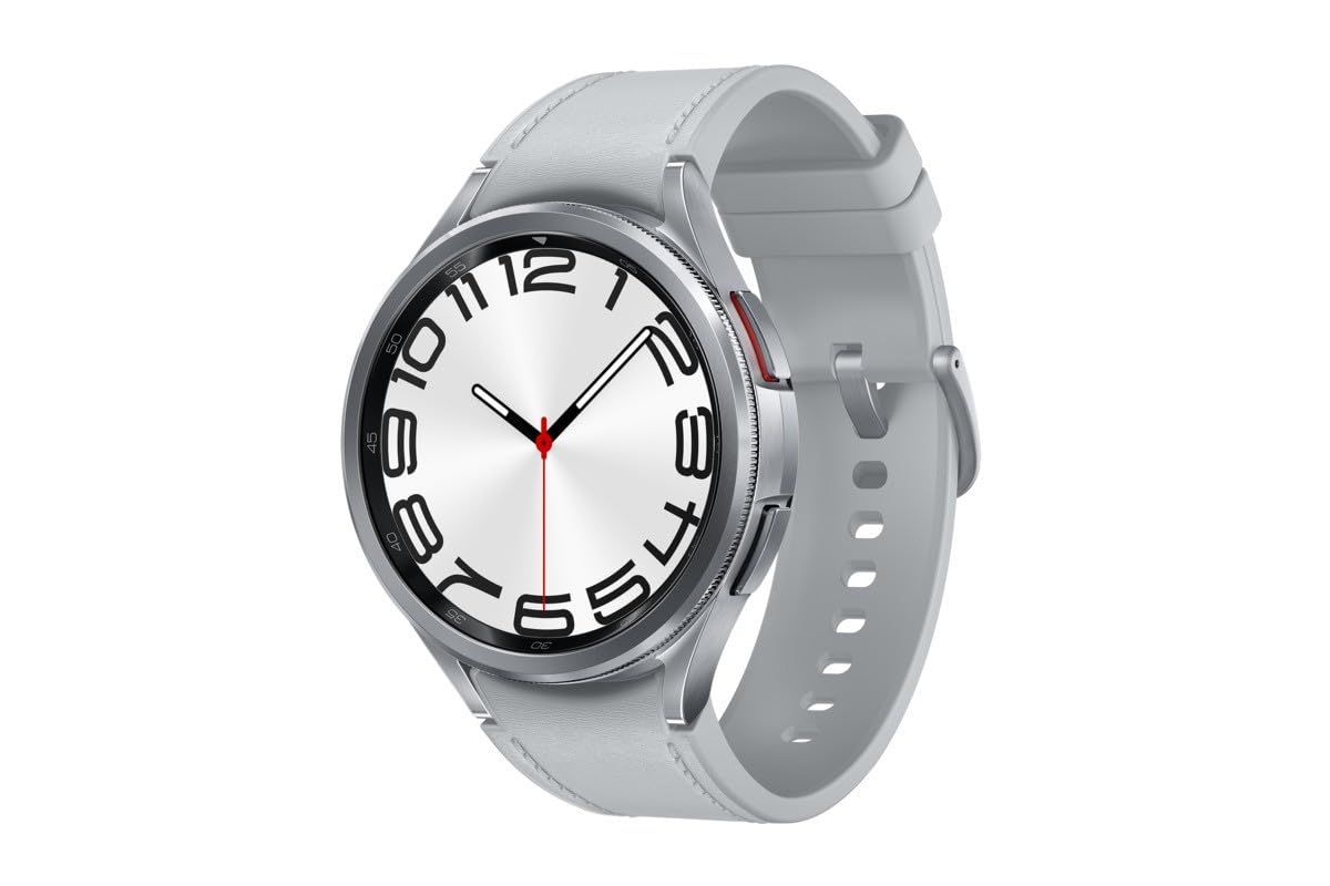 Samsung Galaxy Watch6 Classic - 47mm, 16GB, 1.5" OLED display, NFC, Android compatible, sleek silver design.
