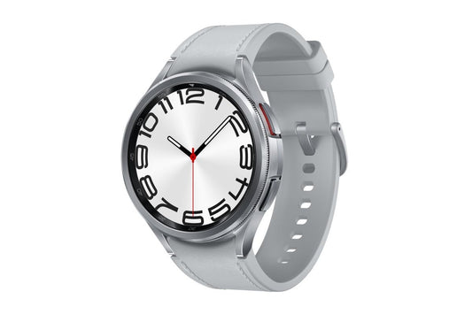 Samsung Galaxy Watch6 Classic - 47mm, 16GB, 1.5" OLED display, NFC, Android compatible, sleek silver design.