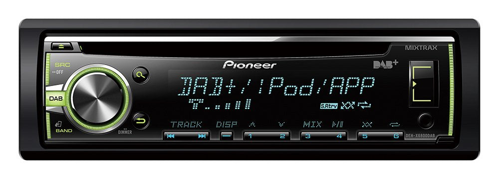Pioneer DEH-X6800DABAN multimediju uztvērējs automašīnām, melns, 1 DIN, 200 vati, CD, CD-R, CD-RW, rotējošs, MOSFET, iPod/iPhone tieša kontrole, Android mediju piekļuve, MIXTRAX EZ, iekļauts DAB antena