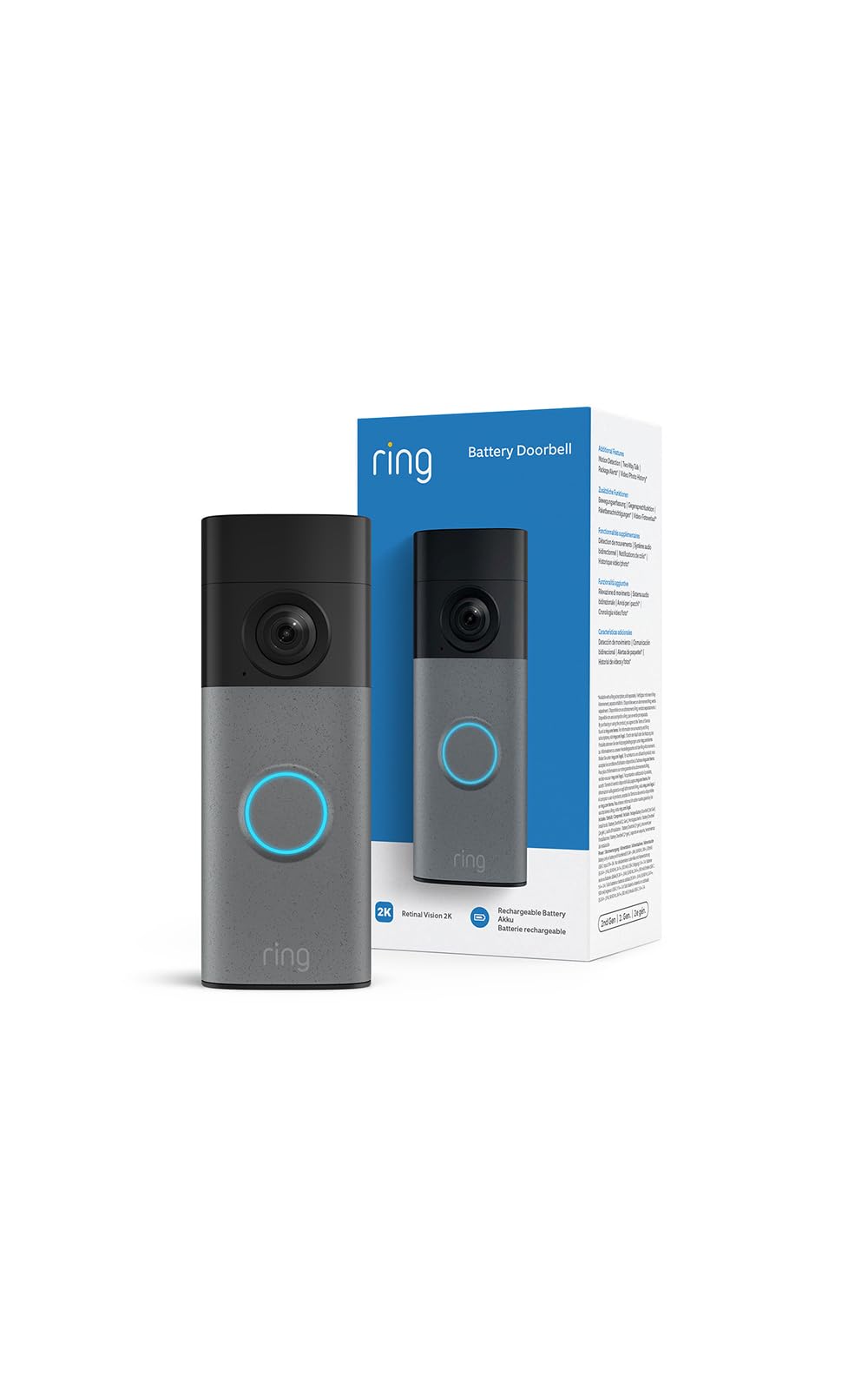 Ring Battery Video Doorbell 2K, akumulatora videodurvju zvans (jaunākā paaudze), bezvadu durvju zvana kamera, Retinal 2K, 6x tuvinājums, iebūvēts akumulators, 30 dienu bezmaksas periods Ring abonementam