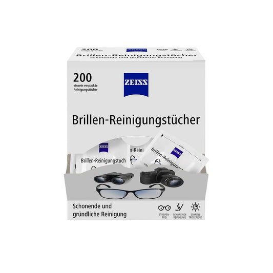 ZEISS brilles tīrīšanas salvetes, 200 gab., katra atsevišķi iepakota