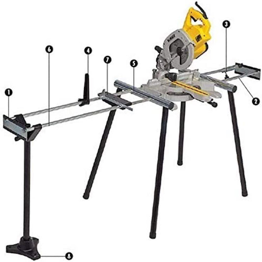 DeWalt DE3495-XJ - Materiāla atbalsta bāze ar regulējamu augstumu un izturīgu konstrukciju.