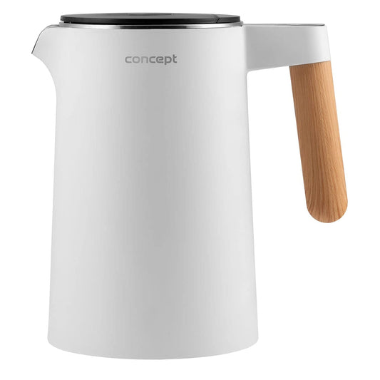 KONCEPTS RK3300 Nerūsējošā tērauda tējkanna 1,5 L, balta, ar sāls un piparu dizainu.