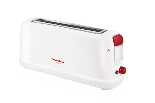 Moulinex Principio LS160111 tosteris ar garu slotu, 25 cm, drupatu savākšanas trauks ar 7 grauzdēšanas līmeņiem, atkausēšanas režīms un izslēgšanas poga, lieliem maizes veidiem, balts