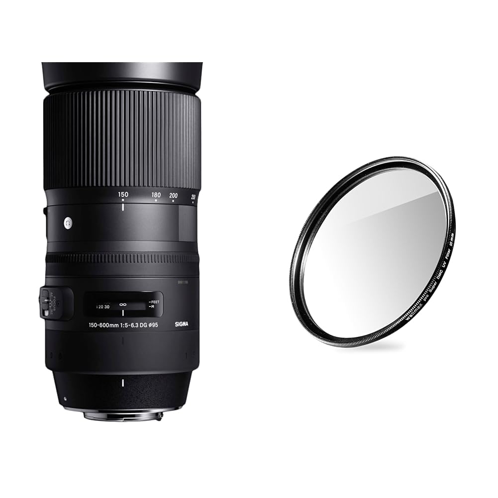 Sigma 150-600mm F5,0-6,3 DG OS HSM Contemporary objektīvs & Walimex pro UV filtrs Slim Super DMC 95mm - īpaši augstas kvalitātes UV filtrs objektīvu filtrs, Slim tikai 2,5 mm, 16x Super DMC pārklājums
