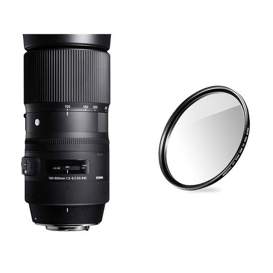Sigma 150-600mm F5,0-6,3 DG OS HSM Contemporary objektīvs & Walimex pro UV filtrs Slim Super DMC 95mm - īpaši augstas kvalitātes UV filtrs objektīvu filtrs, Slim tikai 2,5 mm, 16x Super DMC pārklājums