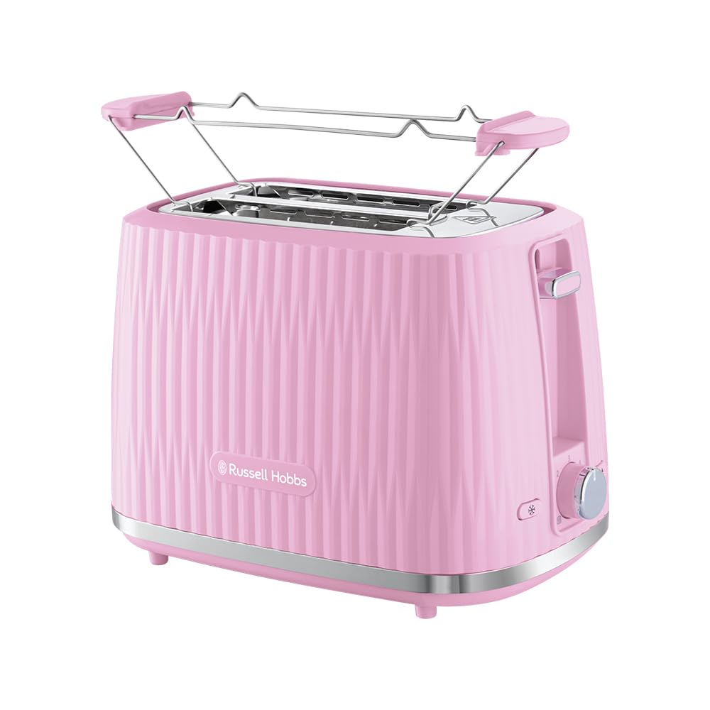 Russell Hobbs tosteris [2 šķēlēm] Eden (6 brūnināšanas līmeņi, pacelšanas funkcija, atkausēšanas, uzsildīšanas un apstāšanās funkcija, drupaču atvilktne, maizes uzlikums, aveņu krāsā) 27372-56