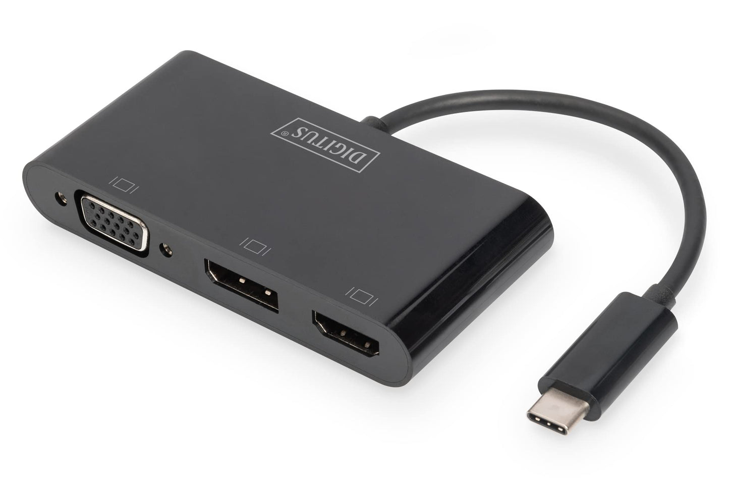 DIGITUS USB-C grafikas adapteris - USB-C uz HDMI, DisplayPort un VGA - UltraHD 4k/60Hz, trīskāršs displeja atbalsts, Plug & Play