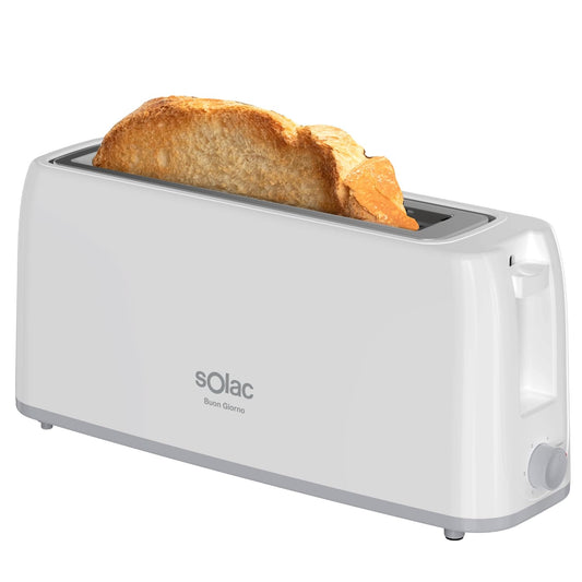 Solac - Toaster Buon Giorno 800W | Garš slots | 6 brūnināšanas līmeņi | Pašcentrēšanas sistēma | Atcelšanas funkcija | Izņemama drupaču atvilktne | Elegants dizains, balts