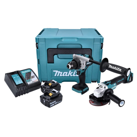 Makita DLX 2430 TJ - DDF 486 akumulatora urbjmašīna, DGA 504 slīpmašīna, 2x 5,0 Ah akumulators, lādētājs, Makpac.