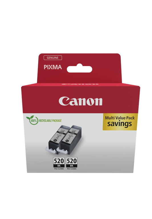 Canon PGI-520 Twin ink cartridge set - 2 original black cartridges in eco-friendly recyclable packaging 2024