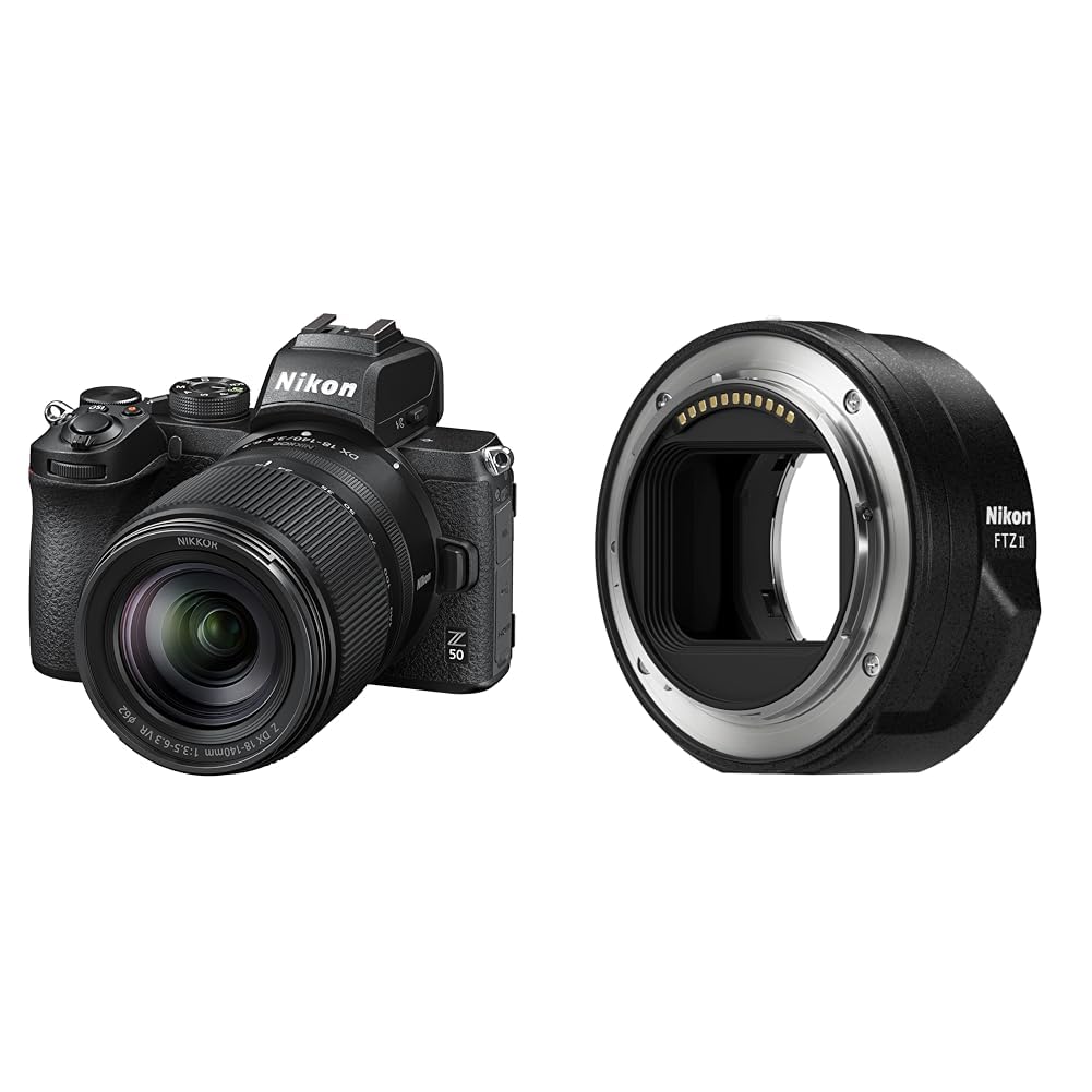 17. Nikon Z 50 KIT Z 18-140 VR (20.9 MP, OLED skatu meklētājs ar 2.36 miljoniem pikseļu, 11 attēli sekundē, hibrīda AF ar fokusa asistentu) + FTZ II (adapteris F-mount objektīviem uz Z-mount kamerām)