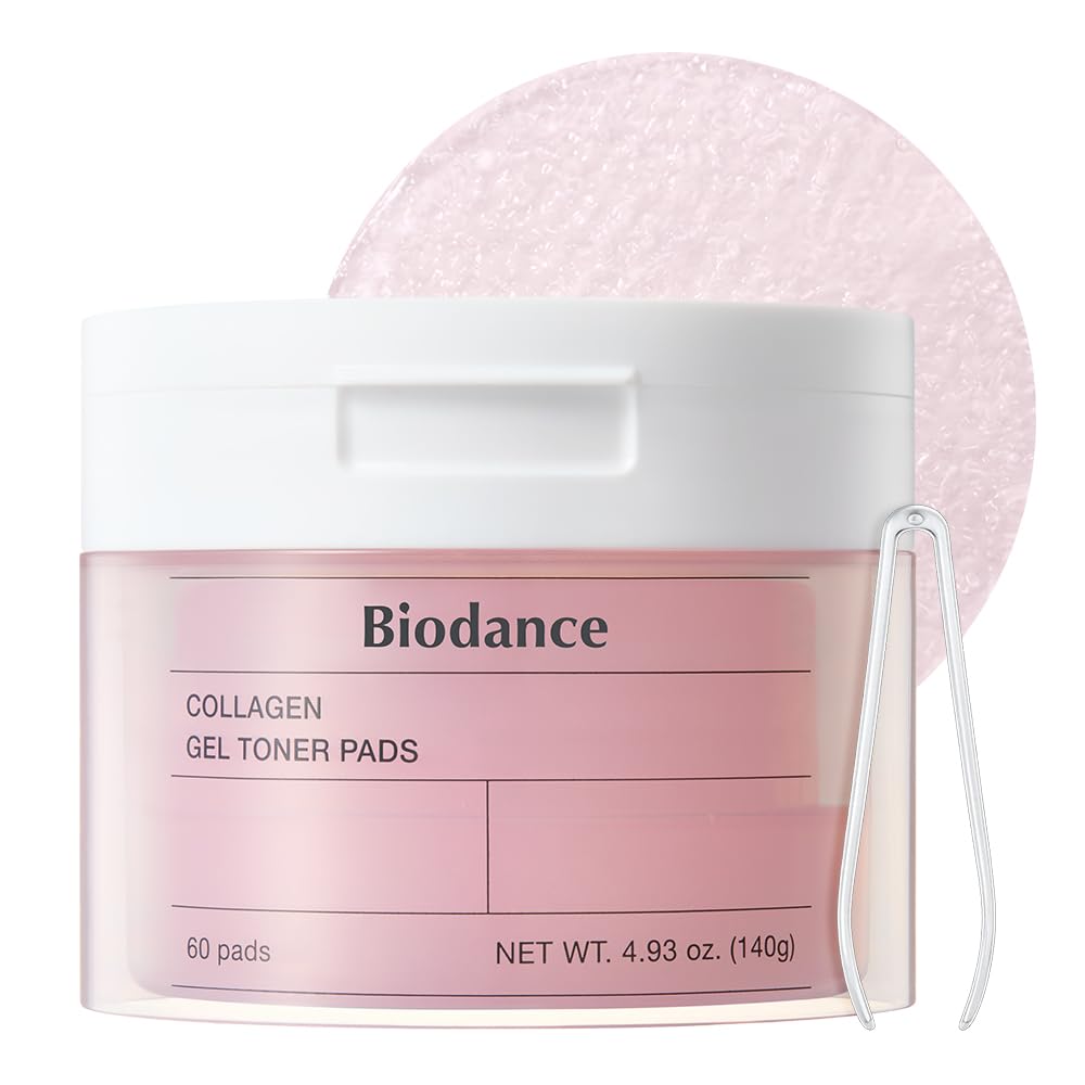 BIODANCE kolagēna gela tonera spilventiņi, poras mazinošas sejas spilventiņi, 10% kolagēna ūdens, Dalton Collagen 243, 60 spilventiņi x 2.33g, jutīgai ādai